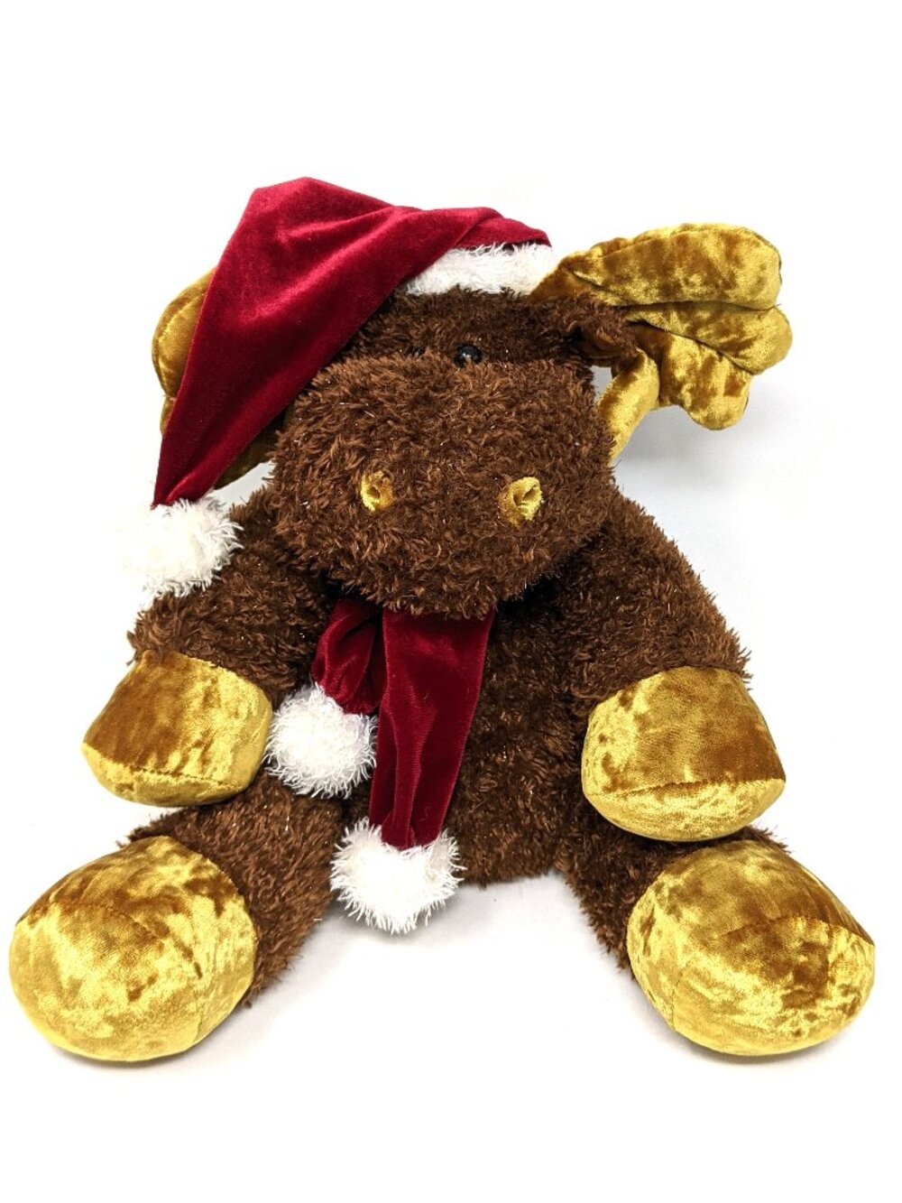 Kurt S Adler Floppy Shaggy Moose Plush Santas World Christmas Stocking Cap Scarf